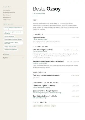 Çocuk Gelişimi Bölümü CV Örnekleri cv indir